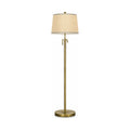 Antique bronze floor lamp with linen shade, product shot on a white background