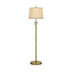 Antique bronze floor lamp with linen shade, product shot on a white background