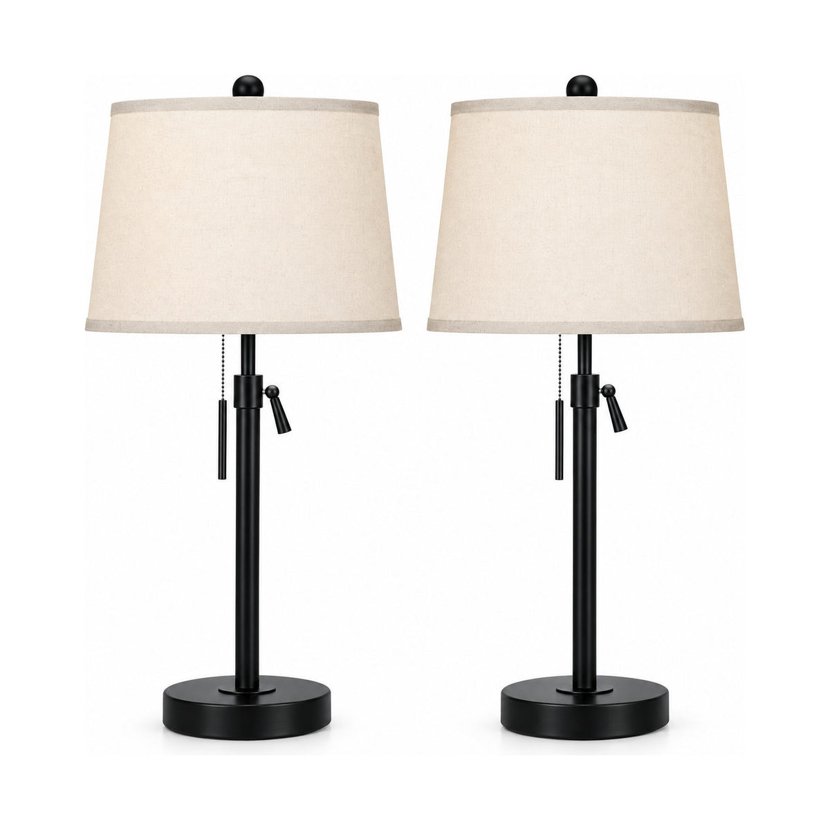 Black adjustable table lamps, set of two, product shot on a white background