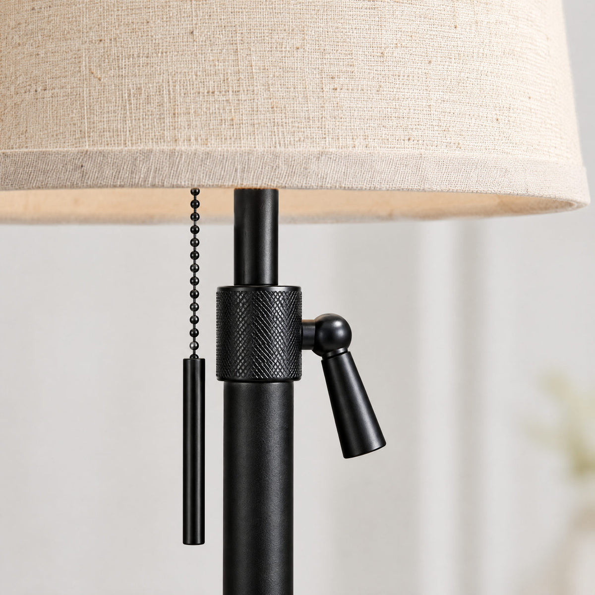 Close-up of the black finish and adjustable arm joint