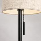 Close-up of the linen shade weave and black base finish