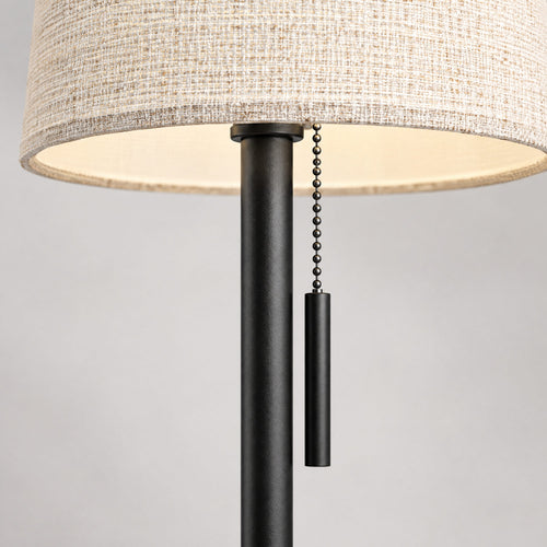 Close-up of the linen shade weave and black base finish