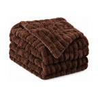 Chocolate reversible faux fur throw, folded product shot on a white background