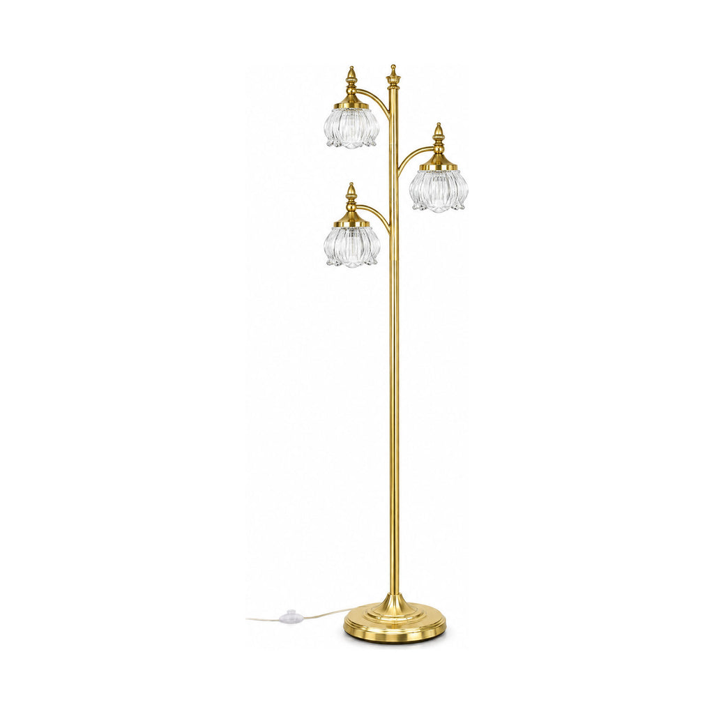 Gold glass tree floor lamp, product shot on a white background
