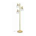Gold glass tree floor lamp, product shot on a white background