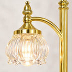 Close-up of the gold finish and glass shade detail