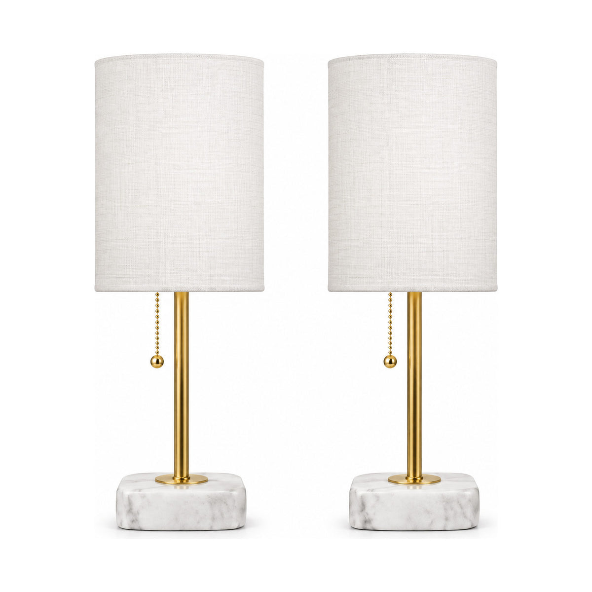 Gold marble-base table lamps, set of two, product shot on a white background