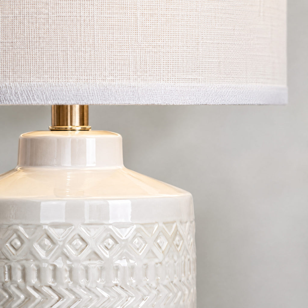 Close-up of the grey ceramic glaze and shade fabric