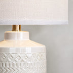 Close-up of the grey ceramic glaze and shade fabric