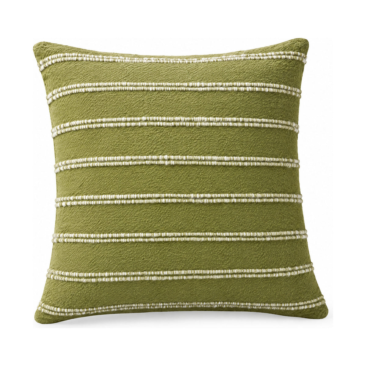 Landry cushion in green and natural, product shot on a white background