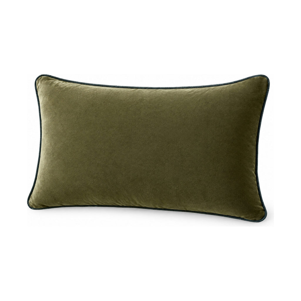 Liza green lumbar cushion, product shot on a white background
