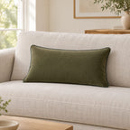Liza green lumbar cushion on a sofa to show its size