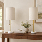 Marble-base table lamp on a desk to show its height