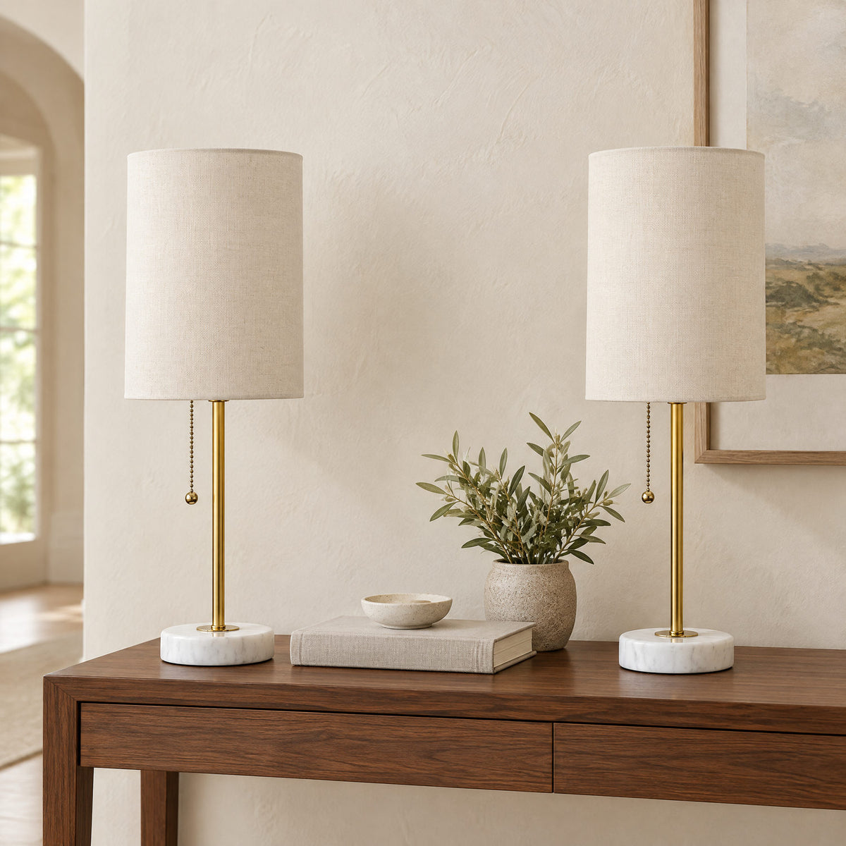 Marble-base table lamp on a desk to show its height