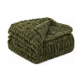 Olive reversible faux fur throw, folded product shot on a white background