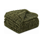 Olive reversible faux fur throw, folded product shot on a white background